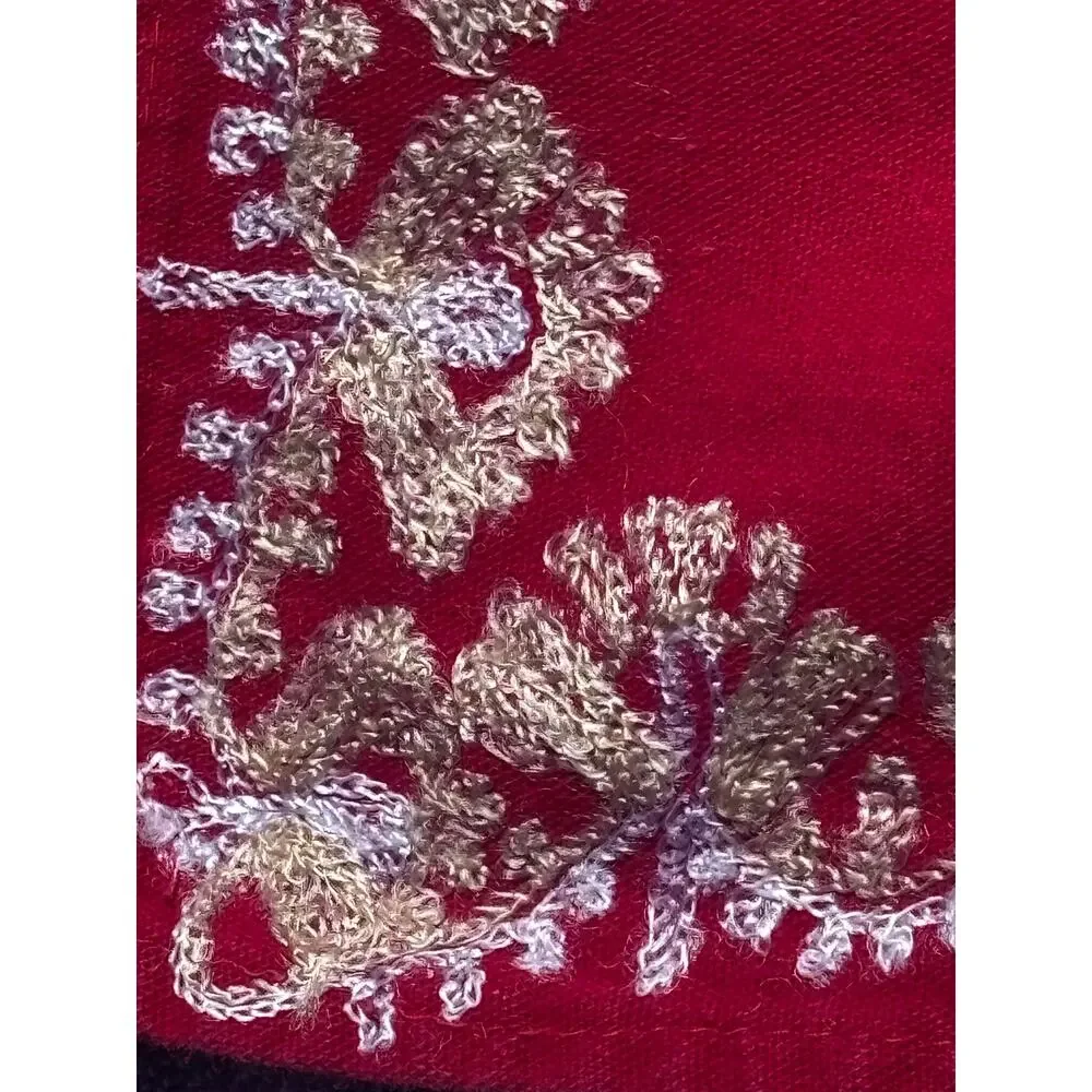 Set of 6 Red Vintage Napkins Heavily Embroidered Boho Elwgant Festive Romantic